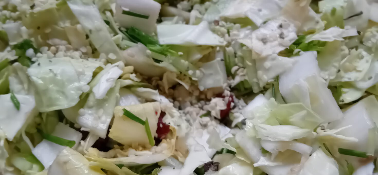 Fresh Spring Salad with Pointed Cabbage, Turnip Greens, Chicory and Pear