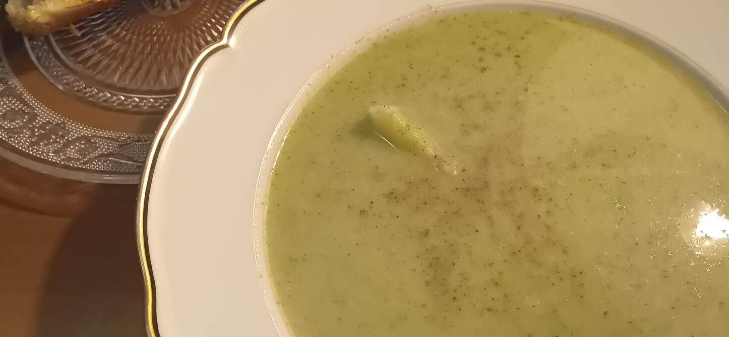 Broccoli Soup with a Vegan Merguez Sandwich