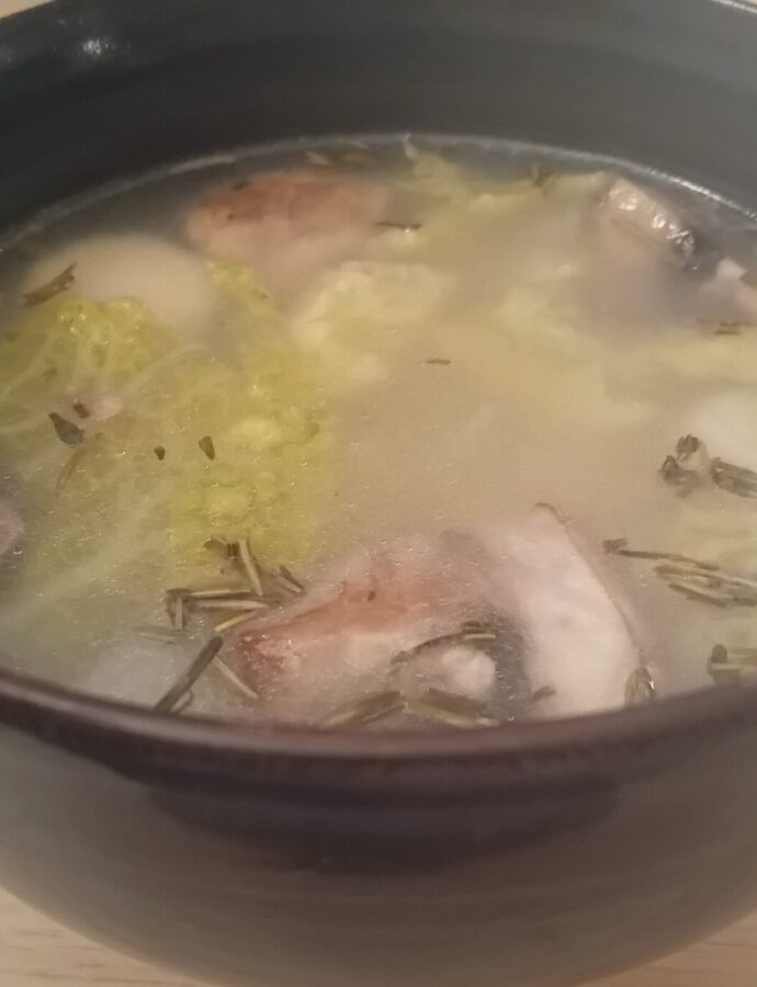 Soup with Parsnips, Green Cabbage and Mushrooms